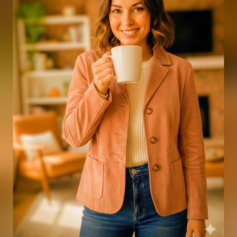 Vintage Charter Club Suede Blazer – Blush Rose Pink